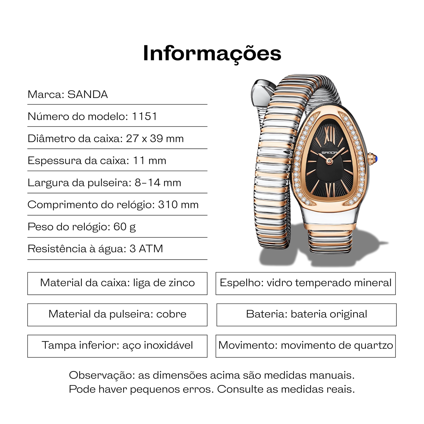 Relógio Serpente Avelle - Estilo e Durabilidade (BATOM PREMIUM INCLUSO)